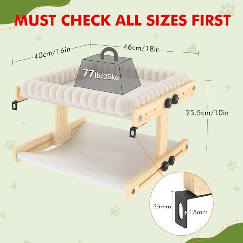 XiaZ Cat Perch for Window Cats Hammock Indoor Bed for Window Adjustable Wooden Frame Bird Watching Sunbathing Space-Saving Double Layer 18 * 16 * 10inch (Small Breeds Recommended) - Image 3