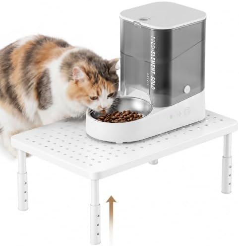 Adjustable Automatic Cat Feeder Stand - Elevated Cat Feeder Stand with 3 Height Settings, Fits Most Automatic Feeders & Tradition Bowls, Raised Pet Feeding Table Station for Cats & Small Dogs - White by HIAIEVIY