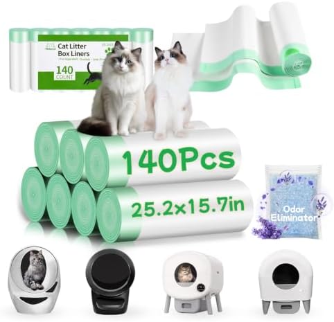 140 Count Cat Litter Bags Liners for Automatic Litter Box, Pre-Separated Easy-Dispense Waste Bags with Drawstring, Heavy Duty Leak-Proof Liners Compatible with Litter-Robot 4/5/3, 25.2"x15.7" by Nidkoud