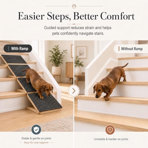 2 Pack Dog Ramp for Stairs, Adjustable Wood Ramp for Small Dogs - Image 5