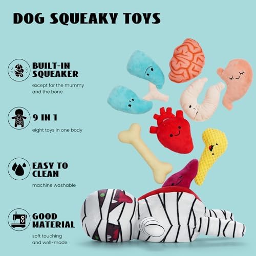 Nocciola Halloween Zombie Mummy Dog Toys with Organs: Funny Cool Hide and Seek Squeaky Chew Toys for Puppies, Small and Medium Size Breed, Plush Stuffed Cognitive Puzzle Toys for Training - Image 3