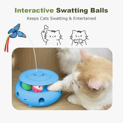 Interactive Cat Toy for Indoor Cats, 3-in-1 Automatic Kitten Toys with Fluttering Butterfly, Ambush Feather and Track Balls, USB Rechargeable Cat Enrichment & Exercise Toy - Image 4