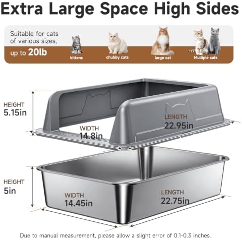 High-Sided Stainless Steel XL Cat Litter Box for Cats - Image 2