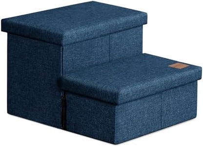Love's cabin Dog Stairs for High Bed, Foldable Pet Stairs for Small Medium or Large Dogs Puppy with Storage for Bed or Couch, Cat Dog Steps Ramp with Zip up to 200 lbs, Navy Blue, 2 Steps by Lovescabin