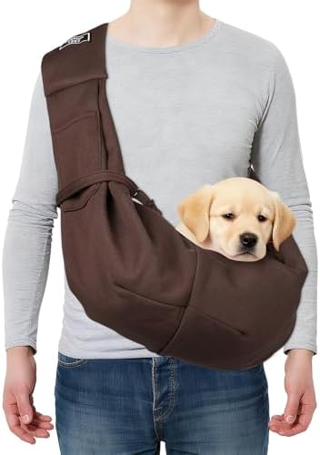 Pet Sling Carrier for Small Dogs and Cats Up to 16.5 Lbs, Hand-Free Reversible Dog Sling Carrier with Pocket, (Brown, 1 Pcs) Intended for Hiking/Camping/Traveling by Unknown