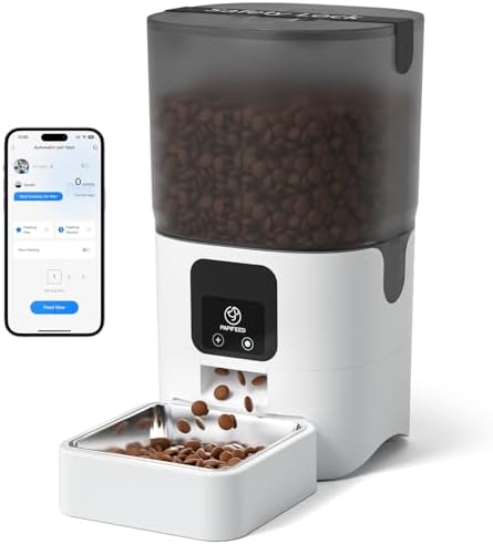 PAPIFEED Automatic Cat Feeder with App, 2.4G WiFi Cat Food Dispenser, 6L Timed Cat Feeder for Dry Food, 10 Meals/Day, 12 Portions/Meal, Dual Power Supply Smart Pet Feeder for Dog, White by PAPIFEED