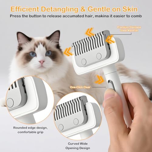 Cat Brush cat grooming supplies Gently Removes Loose Undercoat Mats, Tangled Hair and Soothes Skin. Ideal for Long and Short Haired Pets. (White) - Image 5