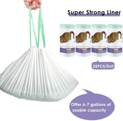 100 Count Self Cleaning Cat Litter Box Liner Bags Compatible with Automatic Cat Litter Box, Thick Heavy Duty Drawstring Replacement Waste Drawer Liners-25.2" x 11.8" - Image 3