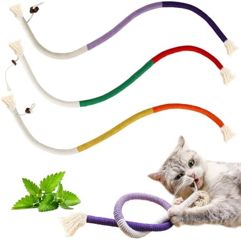 YUDANSI Catnip Toys for Indoor Cats, Snaky Rope Toys with Gall Fruit for Cat Playing Chewing Teeth-Cleaning, Interactive Cat Chew Toy in Assorted Colors for Teething Pets, 3Pcs, No-Squeaky by YUDANSI