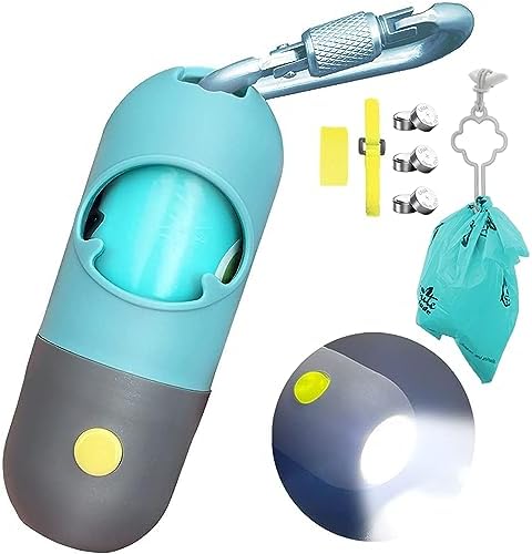 Dog Poop Bag Dispenser with Built-in LED Flashlight and Metal Clip for Leash, Pet Waste Bag Holder, Dog Walking Accessory, Crystal Blue by Infinite+Node