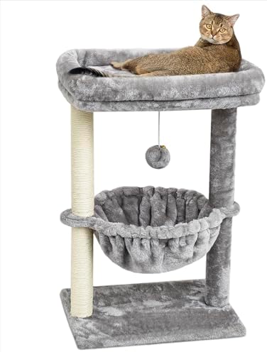 SYANDLVY Small Cat Tree for Indoor Cats, Activity Cat Tower with Scratching Post for Kittens, Cat Bed & Furniture with Basket & Hanging Ball for Play Rest by SYANDLVY