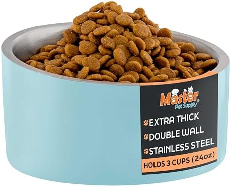 Master Pet Supply Stainless Steel Slanted Dog Cat Food Bowl 24 oz Aqua Sky by MasterPetSupply