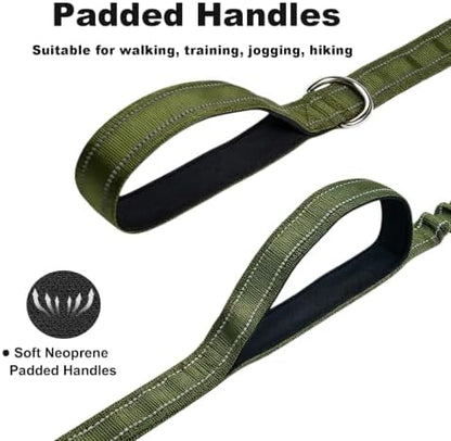 Bungee Dog Leash 5FT-6FT Shock Absorbing, Heavy Duty Tactical Dog Lead with Padded Double Handles, Car Seat Belt, No Pull Reflective Training Leashes for Medium Large Dogs (Army Green) - Image 4