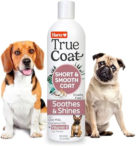 True Coat Short & Smooth Coat Dog Shampoo, 5 in 1 Soothes & Shines with Oat Milk, Coconut Oil & Vitamin E, 16 oz by Hartz