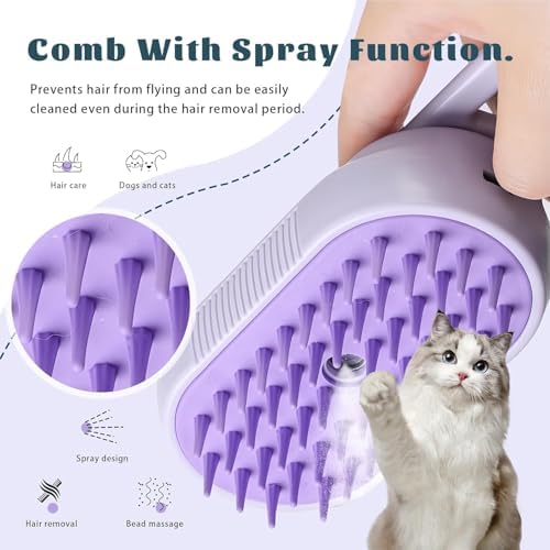 Cat Brush Cat Steam Brush Rechargeable Steamy Pet Grooming for Shedding, Water Spray Massage Brushs, Dog Hair Removal Self Cleaning Brushs Steamer Wet Spa Comb (Purple) - Image 7