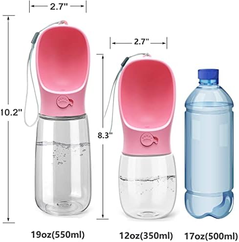 Kalimdor Dog Water Bottle, Leak Proof Portable Puppy Water Dispenser with Drinking Feeder for Pets Outdoor Walking, Hiking, Travel, Food Grade Plastic (12oz Pink) - Image 5