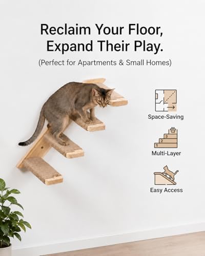 Cat Wall Shelves Stairs Cat Wall Furniture Mounted, 2PCS Shelves & 2PCS 4 Steps Climbing Shelf Scratching Perches for Sleeping, Playing, Climbing - Image 6