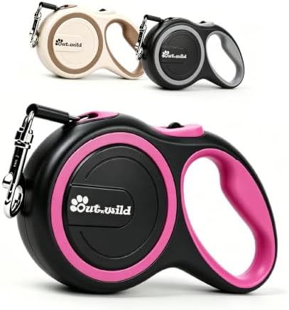 OUTnWILD Retractable Dog Leash, 16 ft Heavy Duty Dog Leash for Large Breeds/Pets Up to 110 lbs, 360° Tangle Free Design with One Touch Quick-Lock Braking System & Anti-Slip Handle. (Pink, L) by OUT+%27N+WILD
