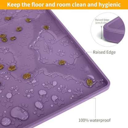 2 Pack Dog Food Mat Anti-Slip Bowl Mats for Food and Water, Waterproof Silicone Pet Placemat with High Raised Edges, Non-Slip Puppy Feeding Tray for Small, Medium Large Cats Dogs, Purple, 11.8"x11.8" - Image 4