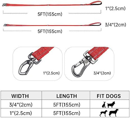 EXCELLENT ELITE SPANKER 5FT Reflective Double Dog Leash for Two Dog 3/4" W - Image 2