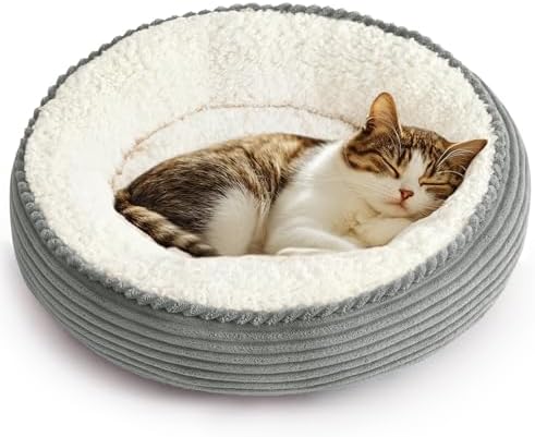 Love's cabin Round Donut Cat and Dog Cushion Bed, 20in Pet Bed for Cats or Small Dogs, Anti-Slip & Water-Resistant Bottom, Super Soft Durable Fabric Pet beds, Washable Luxury Cat Dog Bed Stripe Grey by Lovescabin