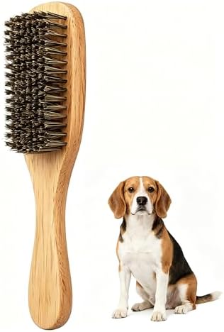 Boar Bristle Dog Brush for Short Haired Dogs, Natural Wooden Grooming Tool, Reduce Shedding, Detangle & Massage Sensitive Skin, Grooming to Calm Dogs & Build Pet Owner Bonding (Peach wood) by Denlydom