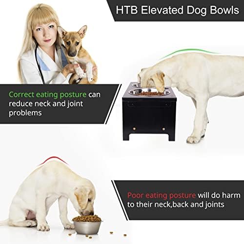 HTB Elevated Dog Bowl Stand with 2 Stainless Steel Bowls-7" H Medium Black - Image 6