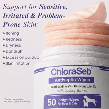 Skin & Coat Care Wipes for Dogs, Cats & Horses, Pet Grooming Wipes for Dry Skin, Odor Control & Healthy Coat, Gentle Cleansing Wipes (50 Count) - Image 3