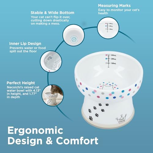 Necoichi Ceramic Elevated Cat Water Bowl, Whisker-Friendly (Colorful Dots, Extra Tall) - Image 4