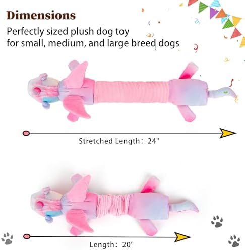 lilfrd Pink Unicorn Squeaky Dog Toy, Crinkle Plush Tug Toy for Dogs - Image 4