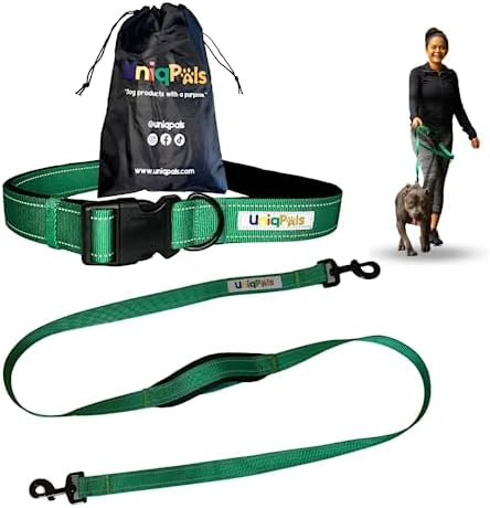 Hands-Free Leash for Small to Large Dogs 5ft - Heavy Duty Adjustable Waist Belt, Padded Handles, Reflective Stitching, Satin Carry Bag for Walking, Running, Hiking by Uniqpals