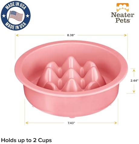 The Niner Slow Feed Bowl - Raised Peaks Slow Down Pets Eating - Fits Elevated Feeders Including Neater Feeder Large Sizes - Gentle on Teeth and Gums - Holds up to 2 Cups (Pink) - Image 2