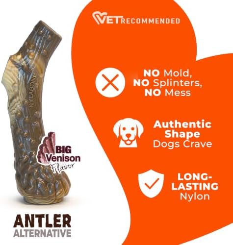 Nylabone Power Chew Antler Alternative Nylon Chew Toy for Dogs, Dog Toys for Aggressive Chewers, Venison Flavor, Large/Giant (1 Count) - Image 4
