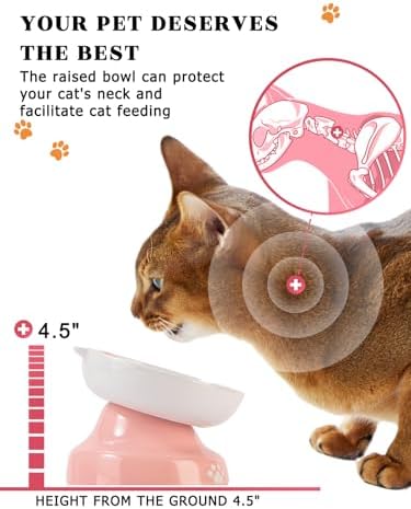 Y YHY Ceramic Slow Feeder Cat Bowl, Elevated Cat Bowl Tilted Design Slow Feeder for Dog and Cat for Dry and Wet Food, Pink - Image 5