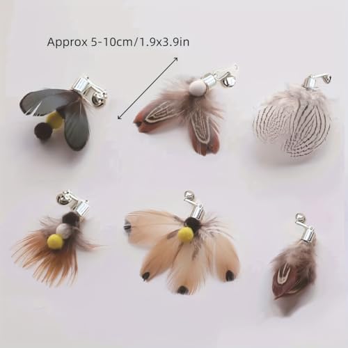 Cat Insect Feather Toy Wand Replacement,Cat Toys Feather Refills,Set of 6 Replacement Heads with Bells,Natural Feather Interactive Cat Toys (Style A) - Image 4