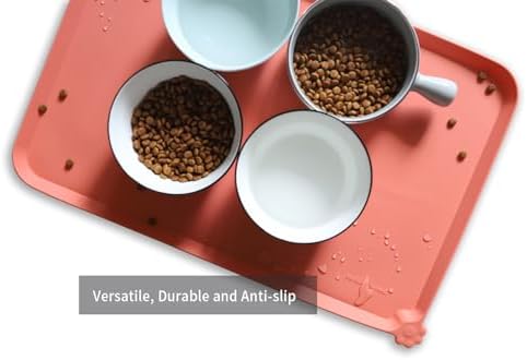 Hoki Found L Silicone Non Slip Pet & Cat Dog Feeding Tray - Waterproof & Pet Water Mats for Carpet - Burnt Coral - Image 4