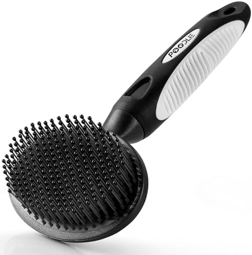 Round Bristle Pet Brush for Dogs and Cats - Soft Dog Brush for Grooming Short or Long Hair - Gentle Tool for Sensitive Skin Removes Dander, Dirt, and Detangles (Black) by Poodlie