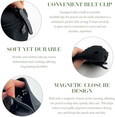 Black Silicone Dog Treat Pouch, Portable Pet Training Snack Bag with Magnetic Closure and Waist Clip for Dog Walking - Image 4