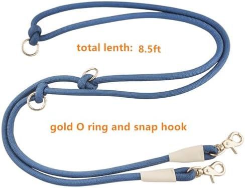Multifunctional 8.5 ft Nylon Rope Hands Free Dog Leash for Running Small Medium Large Dogs, Waist Leash for Dog Walking, Adjustable Crossbody Over Shoulder Lead (Navy Blue, 8.5FT x 10MM) - Image 2