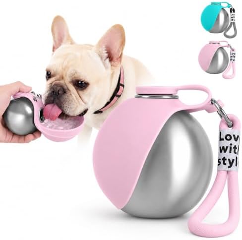 Portable Pet Dog Water Bottle with Silicone Collapsible Bowl, 10 oz Pink by Unknown