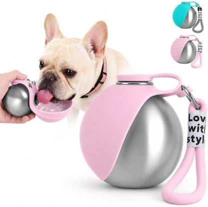 Portable Pet Dog Water Bottle with Silicone Collapsible Bowl, 10 oz Pink by Unknown