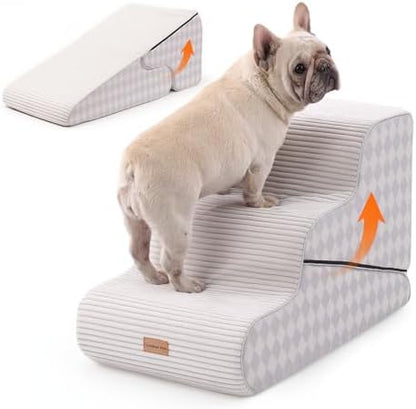Gardner Pet Dog Stairs for Small Dogs 16.5" H, 2 in 1 Transformable 3-Step Pet Stairs and Ramp, Dog Steps for Couch Bed (13-20 in) Non-Slip Waterproof Cover and CertiPUR-US Certified Foam, Checked by GardnerPet