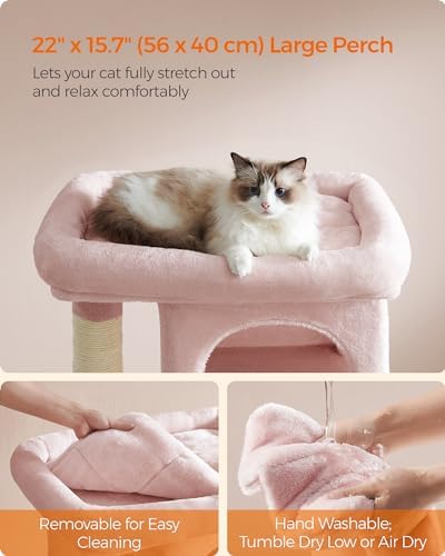 Feandrea Cat Tree, 33.1-Inch Cute Cat Tower, Plush Kitten Condo, Jelly Pink - Image 3