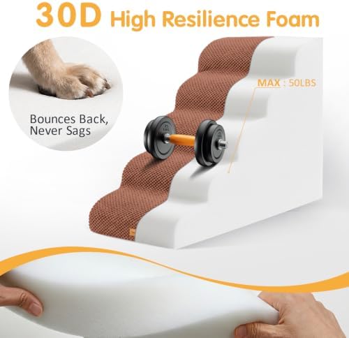 Topmart High Density Foam Dog Steps 5 Tiers, Extra Wide Deep Pet Steps - Image 3
