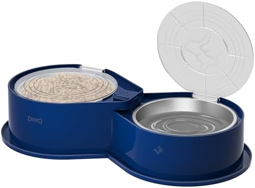 Newget 304 Stainless Steel Dog Bowl Set with Lids, 24oz Foldable Pet Dishes by Newget