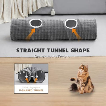 Straight Bubble Cat Tunnel for Indoor Cats 47"x12", Grey - Image 5