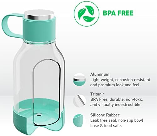 Asobu Buddy Bottle a Stainless Steel Insulated Water Bottle for with Removable Dog Water Bowl and Dog Food and Treat Storage Bowl (Green, Tritan 50 oz Water Bottle with Bowl) - Image 3