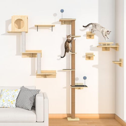 Tall Cat Tree Wall Mounted for Large Cats, 82 inch Scratching Post with Toys, Floor to Ceiling Cats Tower for Corner Area, Kitty Wall Shelf for Sleeping Playing Lounging Perching - Image 6