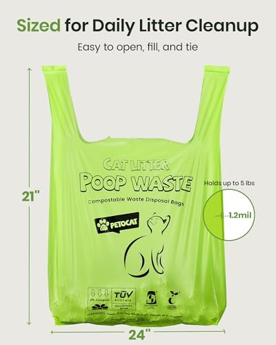 Cat Litter Bags for Poop, Certified Compostable Cat Waste Disposal Bag, Leakproof Durable and Unscented Large to Fit Any Scoop Strengthen Dog Poop Bag- 100 Count - Image 3