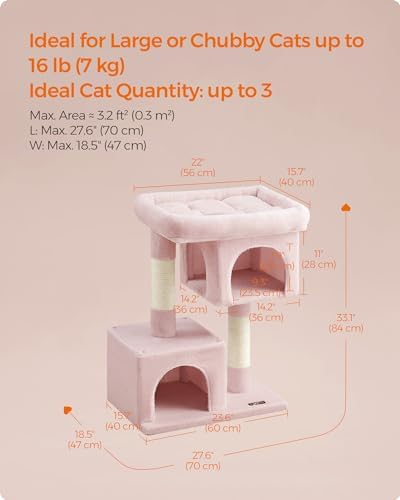 Feandrea Cat Tree, 33.1-Inch Cute Cat Tower, Plush Kitten Condo, Jelly Pink - Image 6